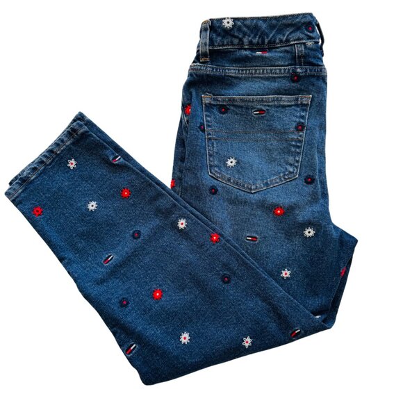 Tommy Hilfiger Embroidered Flowers Ultra High Rise Tapered Mom Jeans Size 4 NWOT - Picture 2 of 6